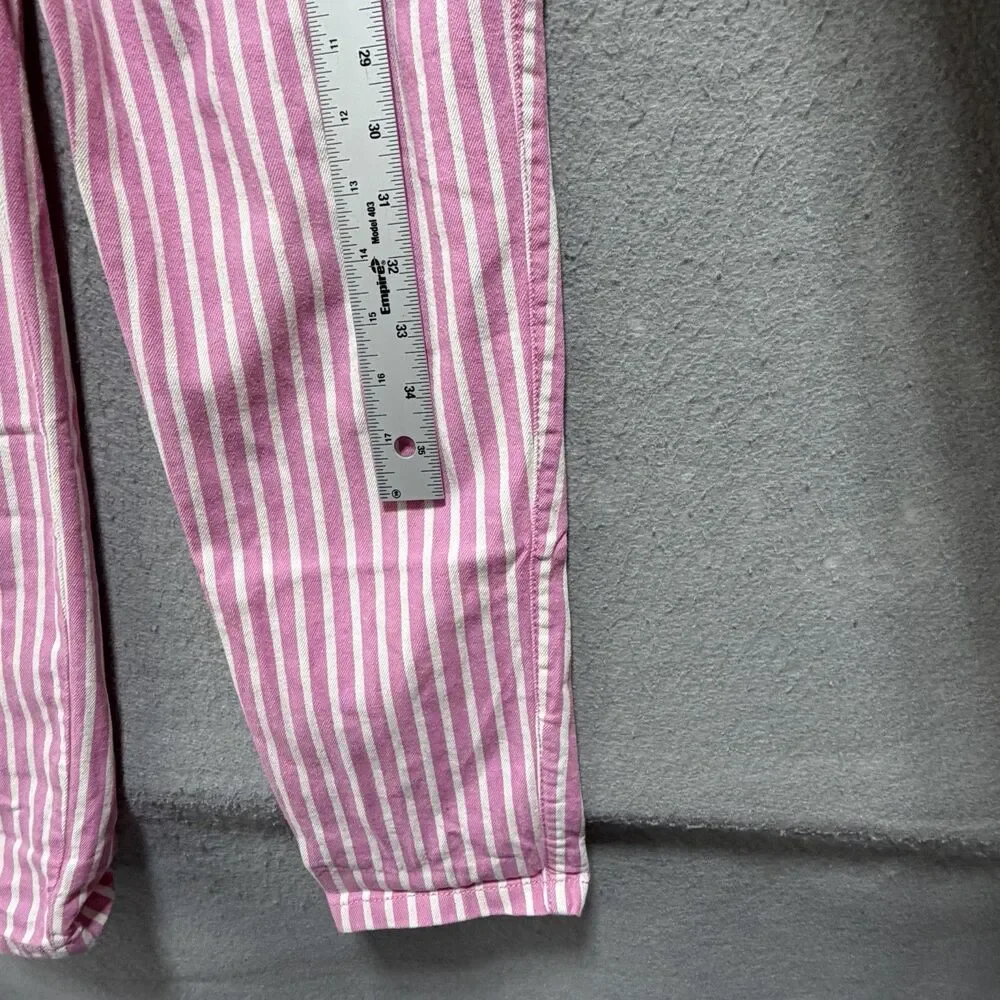 Mini Boden Overalls Romper Kids Girls Size 7-8Y Pink Stripe Flowers Cotton Blend